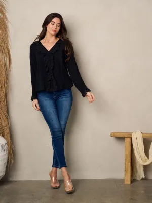 WOMEN'S LONG SLEEVE V-NECK LACE PEPLUM TOP