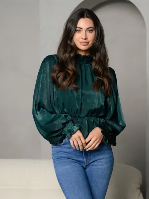 WOMEN'S MOCK NECK PEPLUM LONG SLEEVE TOP