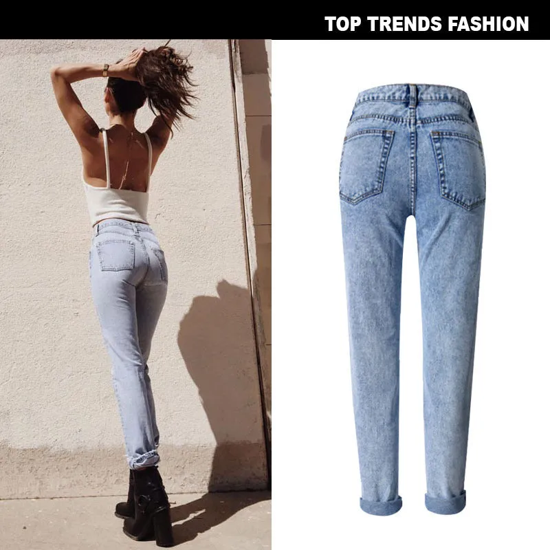 Women's Mom Jeans High Waisted Jeans Ninth Pants Loose Straight Pants