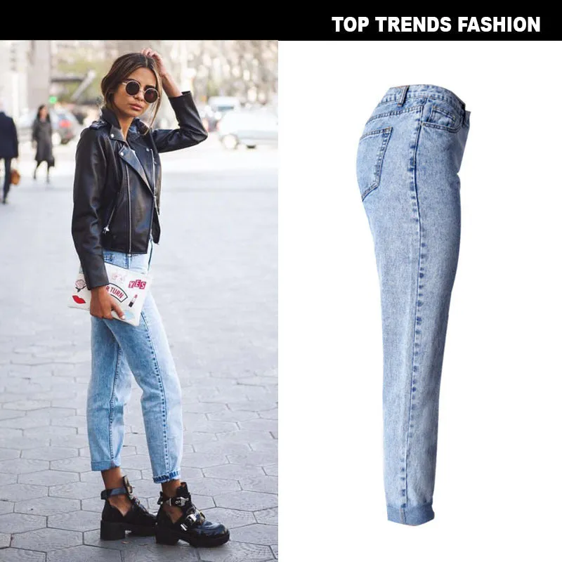 Women's Mom Jeans High Waisted Jeans Ninth Pants Loose Straight Pants