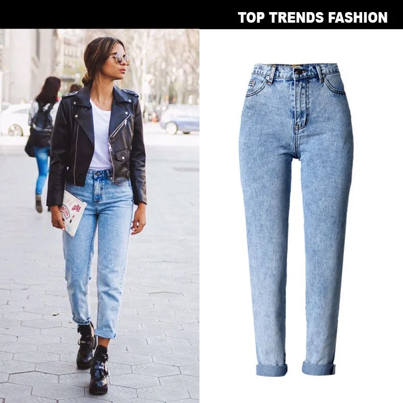 Women's Mom Jeans High Waisted Jeans Ninth Pants Loose Straight Pants