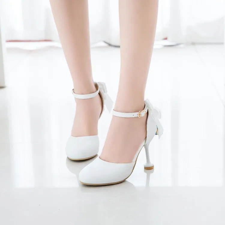 Women's Pearl Bow Tie Mary Jane High Heels Sandals