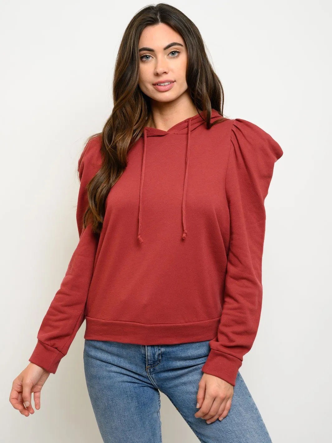 WOMEN'S PLUFF SLEEVE HOODIE SWEATSHIRT TOP