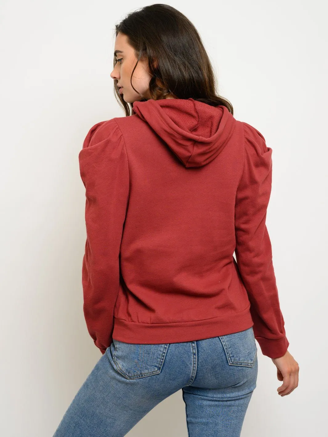 WOMEN'S PLUFF SLEEVE HOODIE SWEATSHIRT TOP