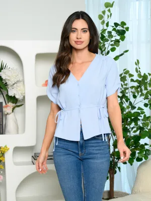 WOMEN'S SHORT SLEEVE BUTTON UP PEPLUM TOP