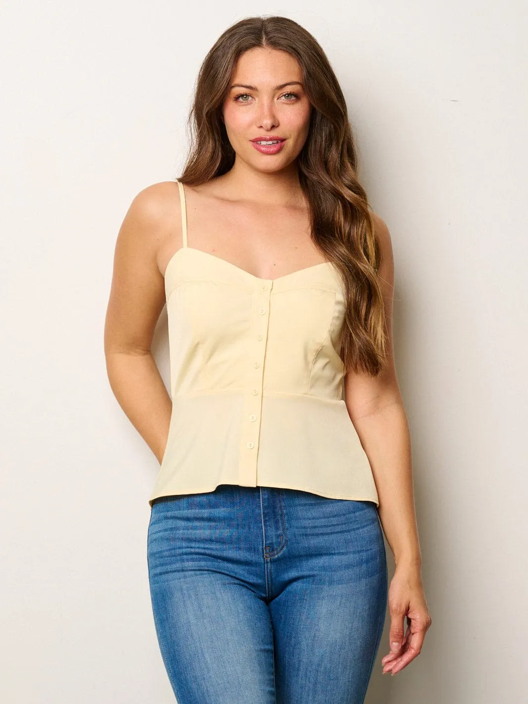 WOMEN'S SLEEVELESS BUTTONS DETAILED PEPLUM TANK TOP