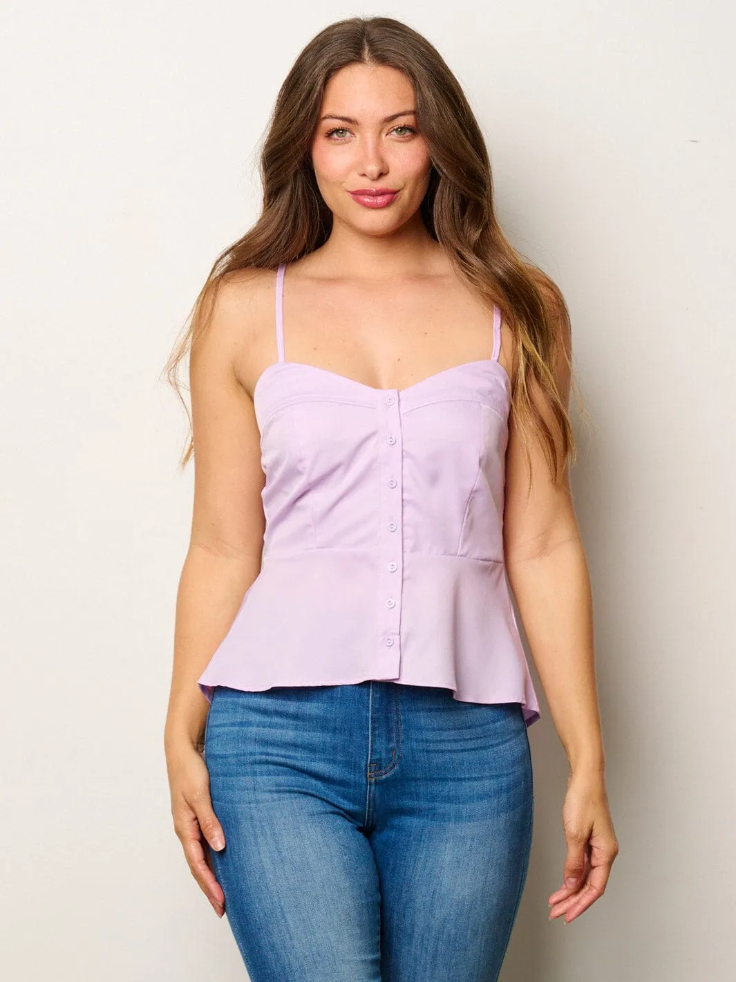WOMEN'S SLEEVELESS BUTTONS DETAILED PEPLUM TANK TOP