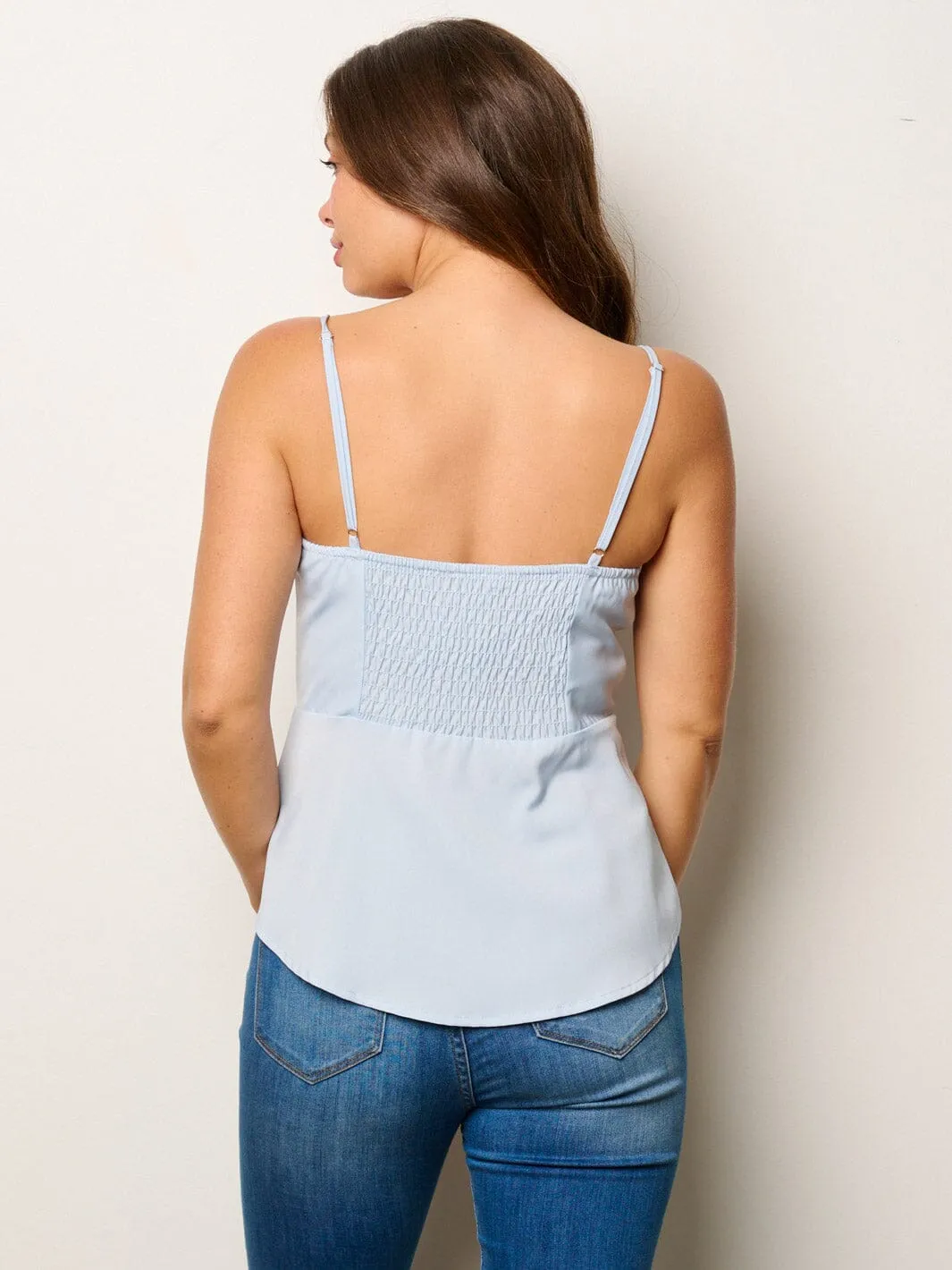 WOMEN'S SLEEVELESS BUTTONS DETAILED PEPLUM TANK TOP