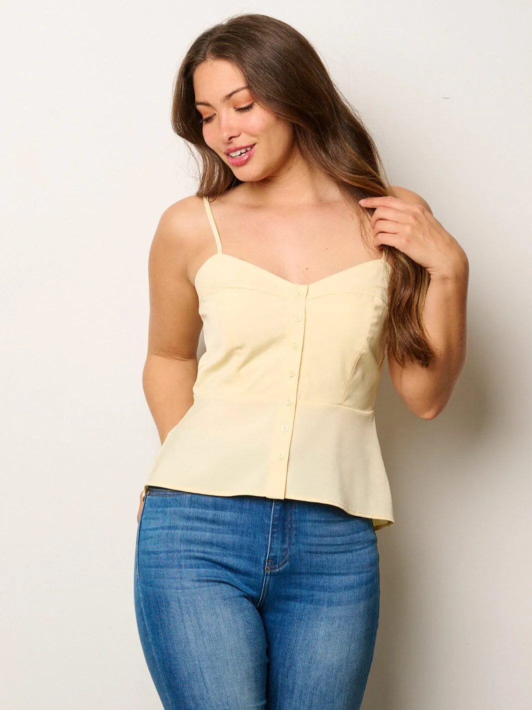 WOMEN'S SLEEVELESS BUTTONS DETAILED PEPLUM TANK TOP