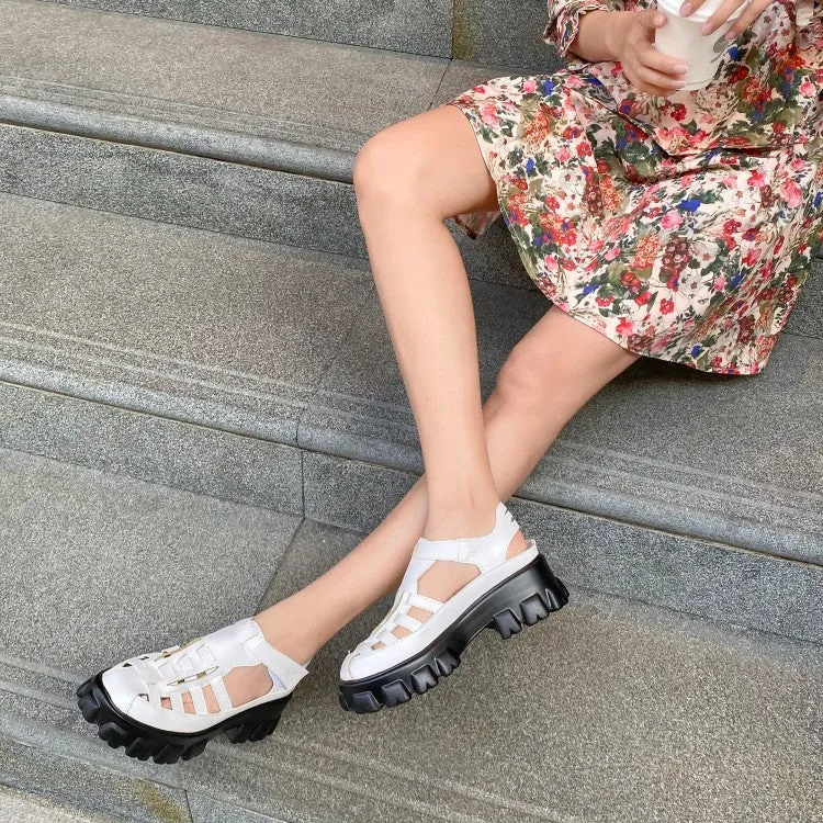 Women's Solid Color Roman Style Hollow Out Thick Sole Platform Gladiator Sandals