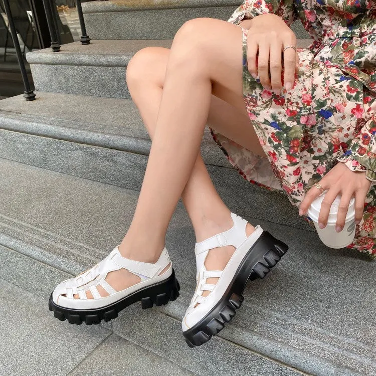 Women's Solid Color Roman Style Hollow Out Thick Sole Platform Gladiator Sandals