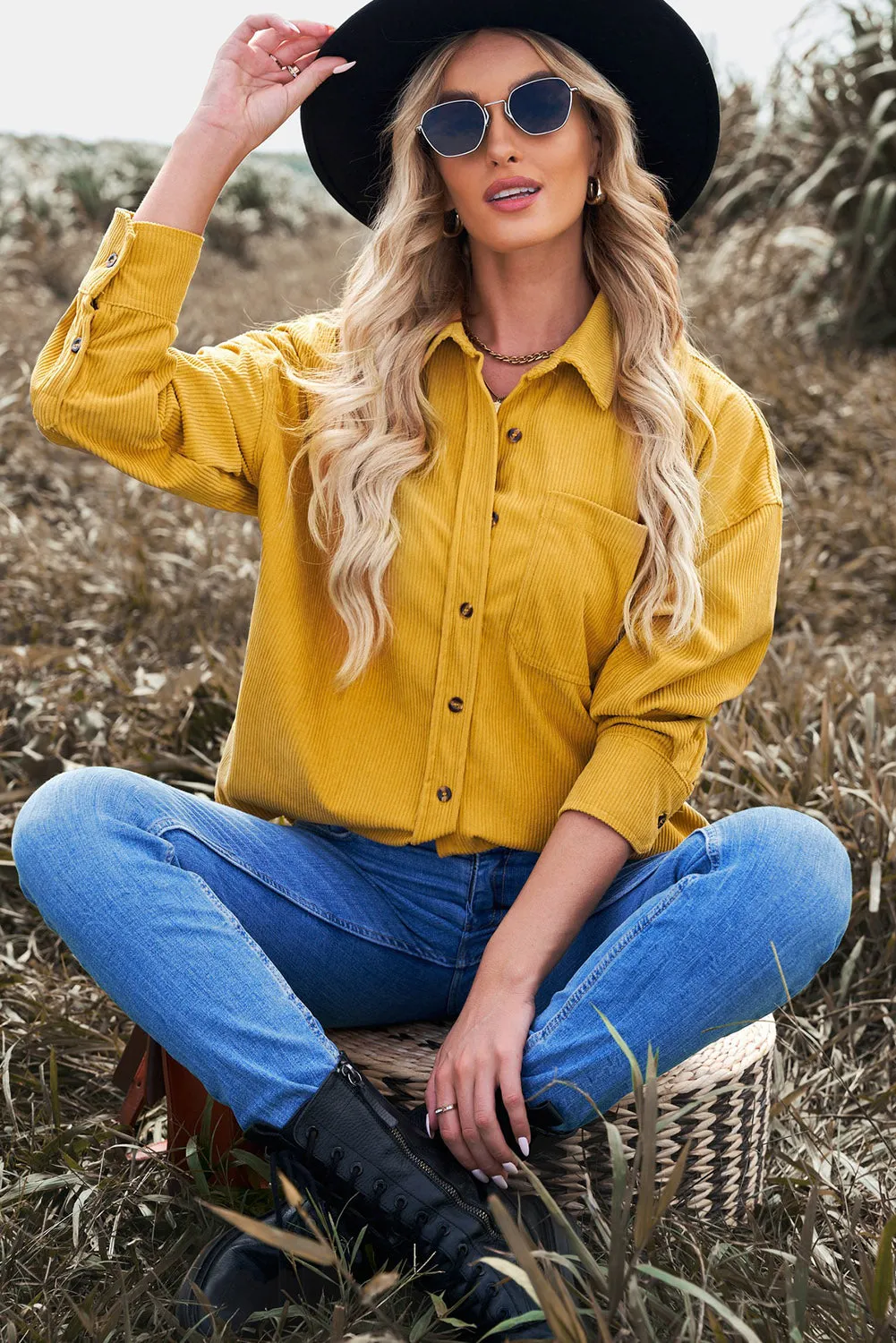 Womens Yellow Corduroy Shirt
