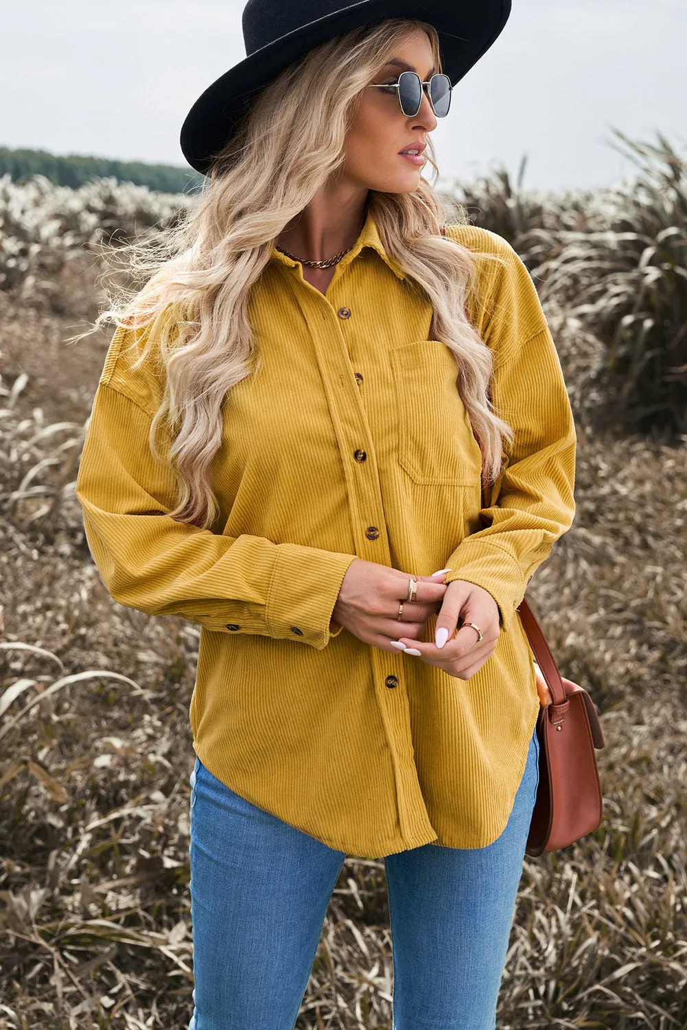 Womens Yellow Corduroy Shirt