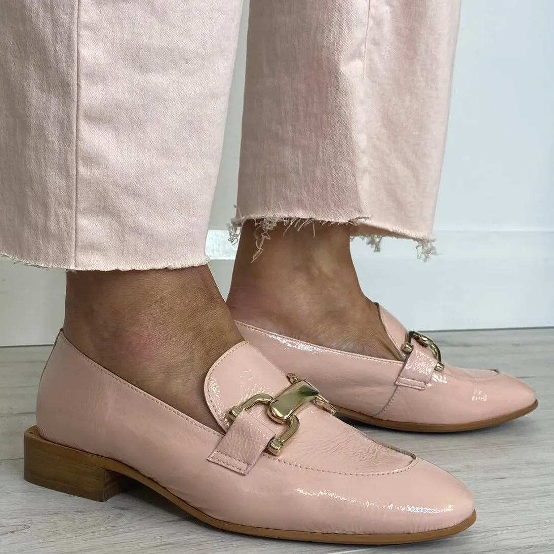 Wonders Blush Pink Patent Leather Slip On Loafers