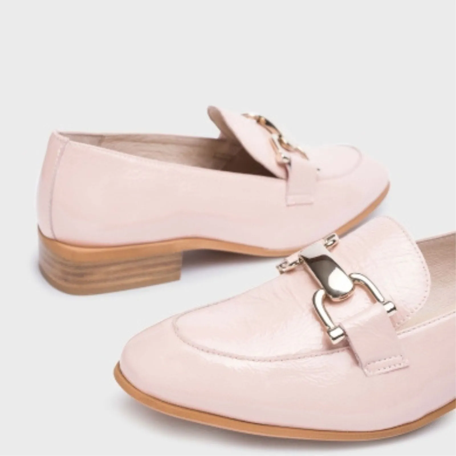 Wonders Blush Pink Patent Leather Slip On Loafers