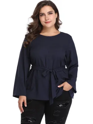XL Round Neck Long Sleeve Tunic Blouse