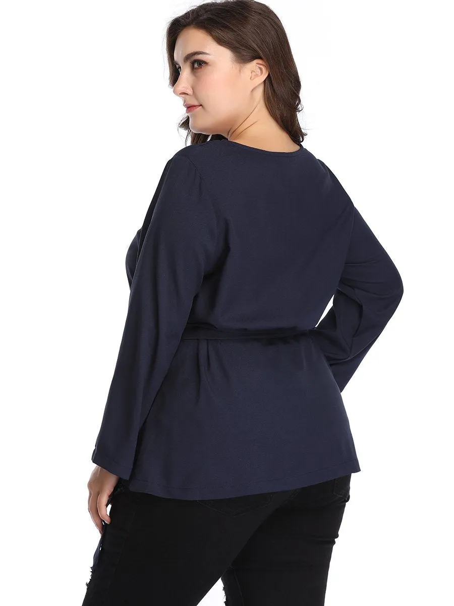 XL Round Neck Long Sleeve Tunic Blouse