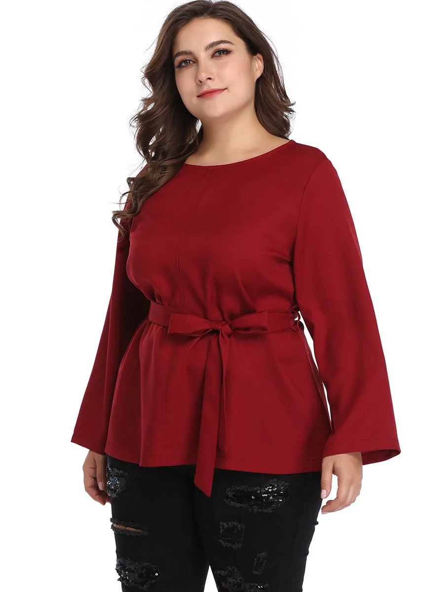 XL Round Neck Long Sleeve Tunic Blouse