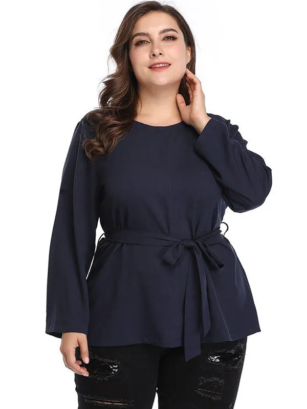 XL Round Neck Long Sleeve Tunic Blouse