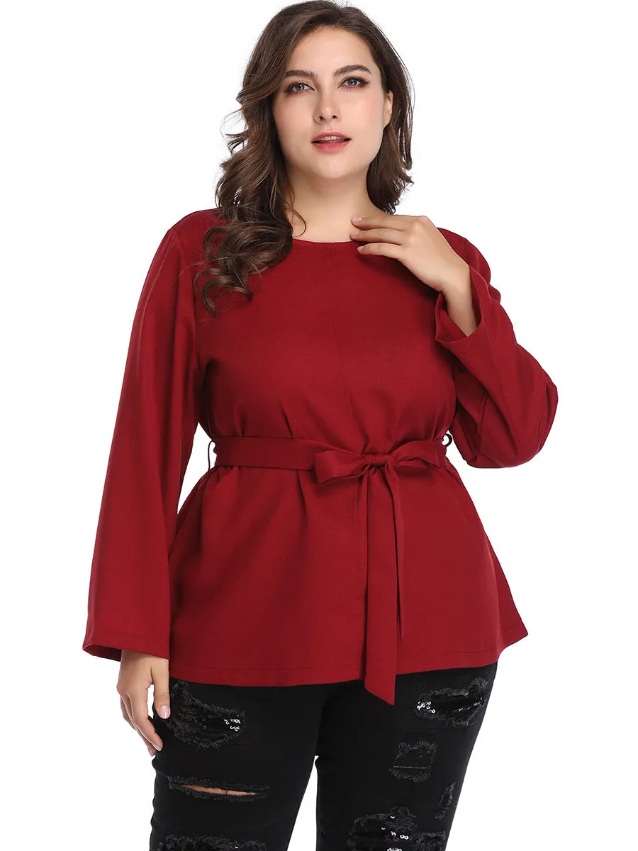 XL Round Neck Long Sleeve Tunic Blouse