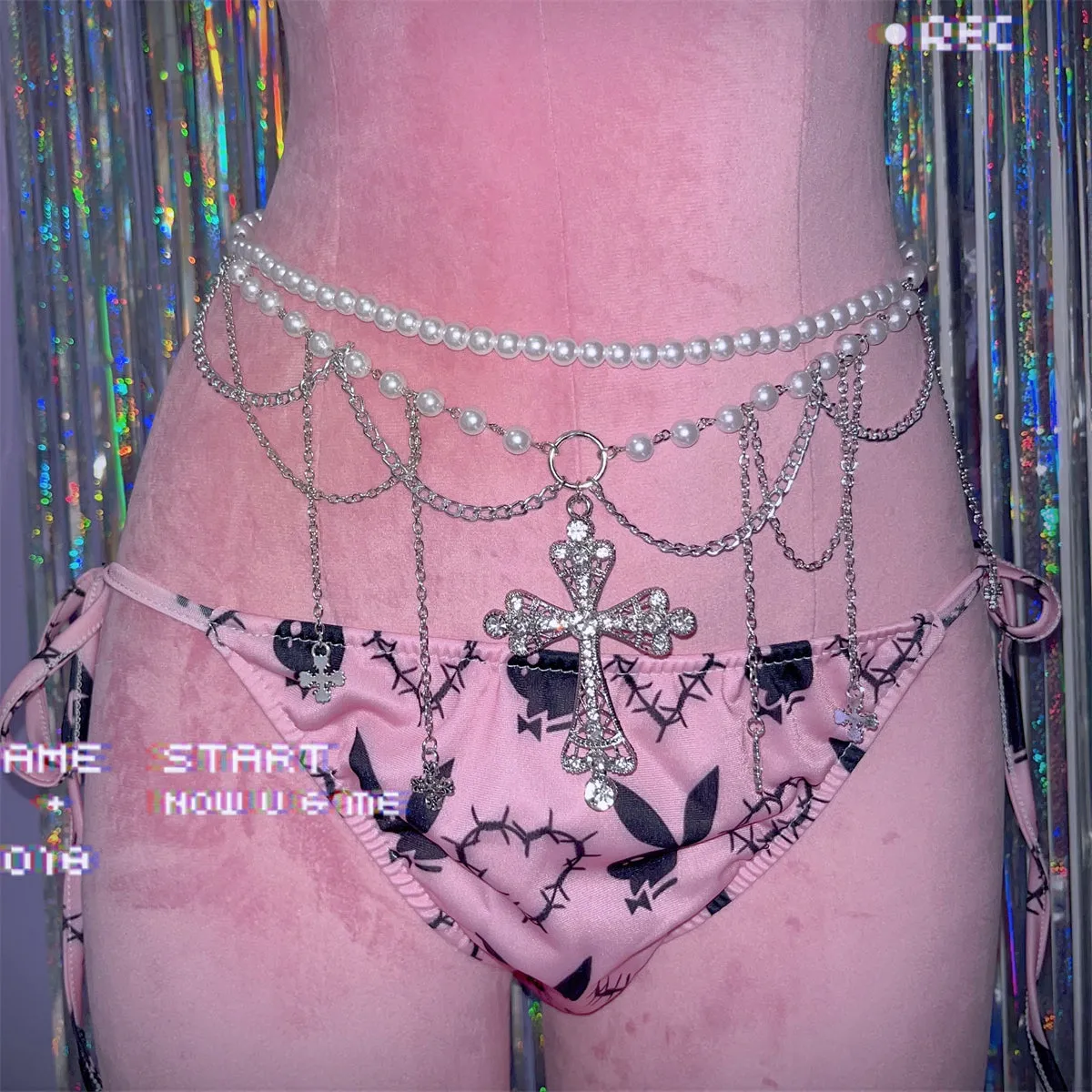 Y2k Cross Pearl Waist Chain UB99262