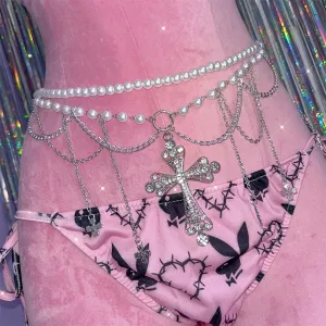 Y2k Cross Pearl Waist Chain UB99262