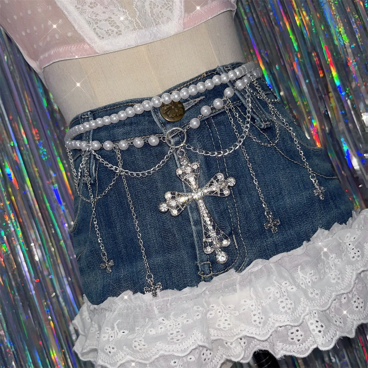 Y2k Cross Pearl Waist Chain UB99262