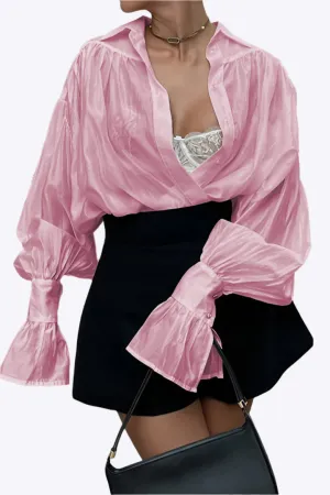 Ysabel - Timeless Satin Elegance Woman's Long Sleeve Shirt