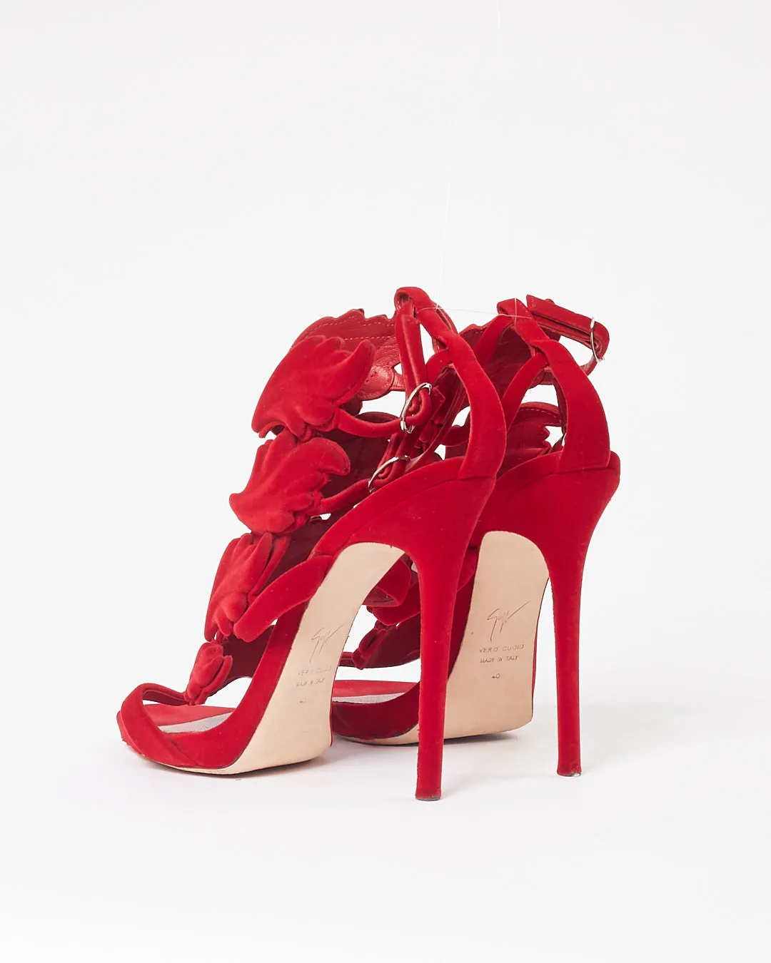 Zanotti Red Suede Gladiator Sandal Heels - 40
