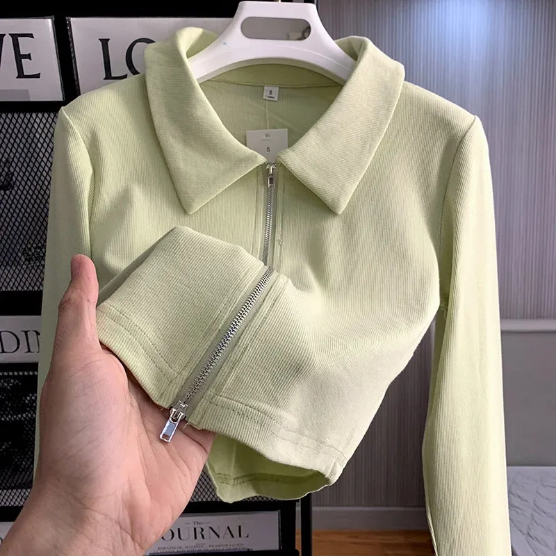 Zipped & Knitted Long Sleeve Tops