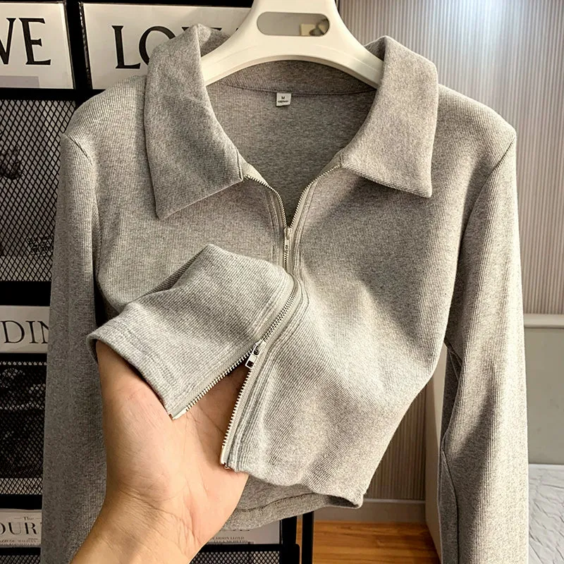Zipped & Knitted Long Sleeve Tops