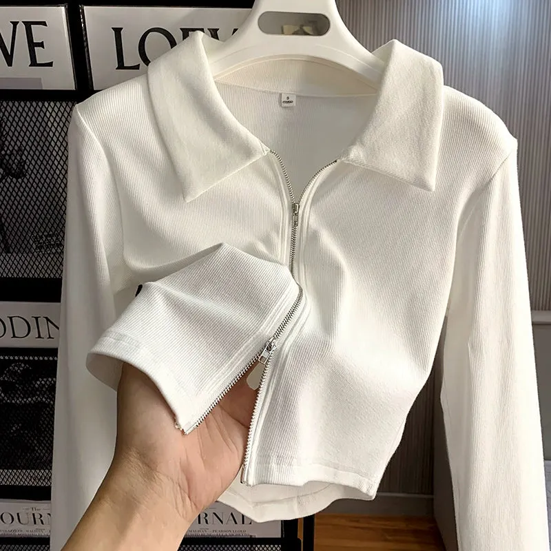 Zipped & Knitted Long Sleeve Tops