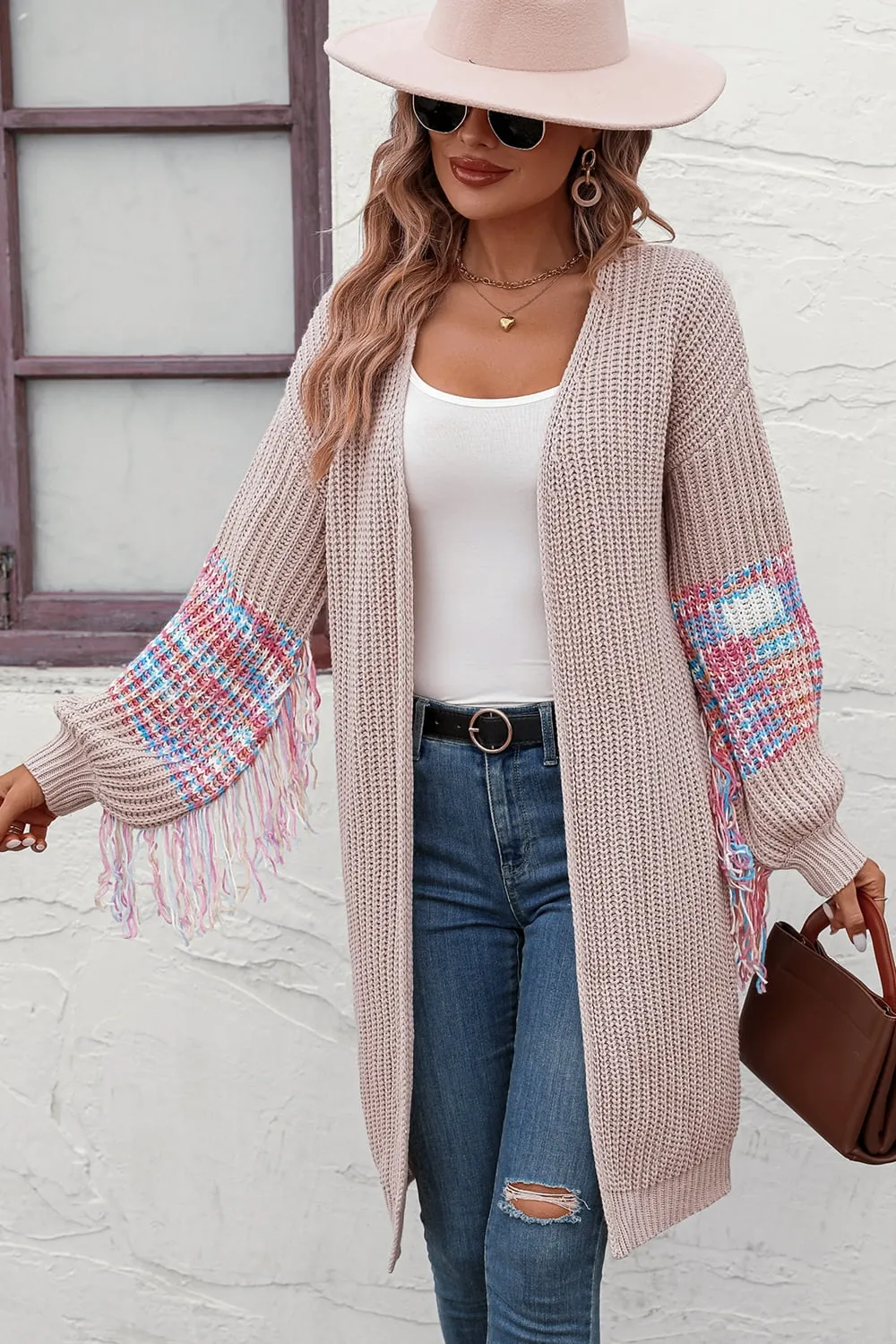 Zoey Fringe Sleeve Dropped Shoulder Cardigan