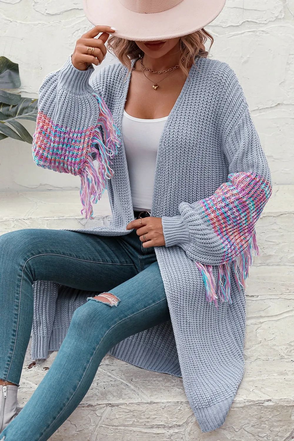 Zoey Fringe Sleeve Dropped Shoulder Cardigan