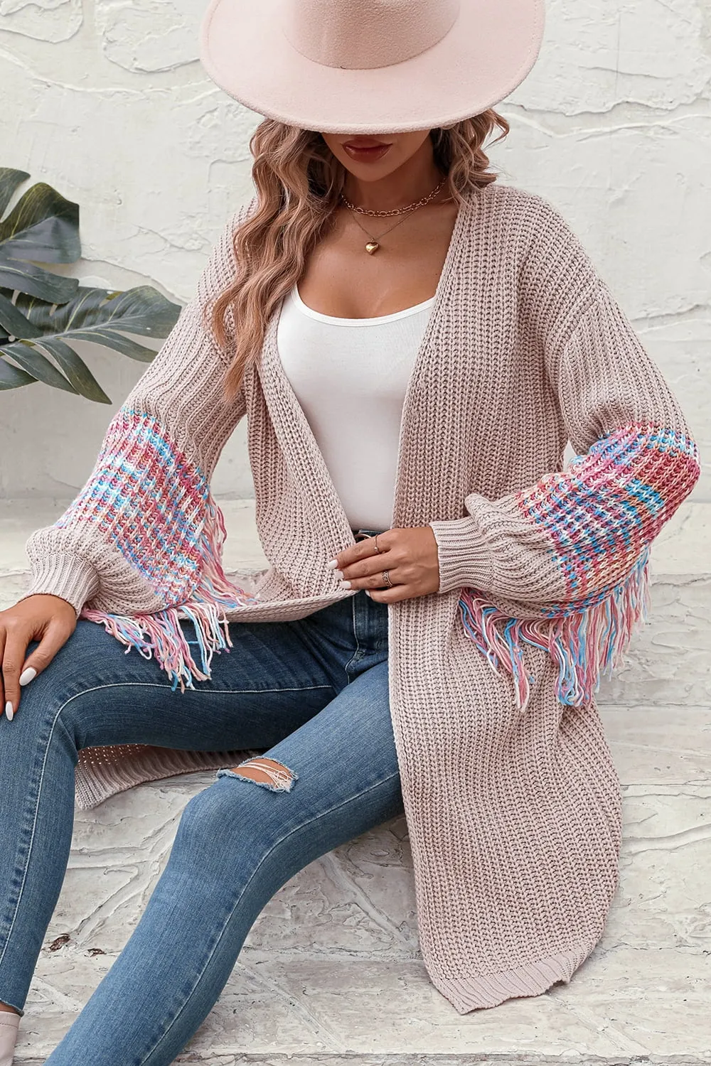 Zoey Fringe Sleeve Dropped Shoulder Cardigan