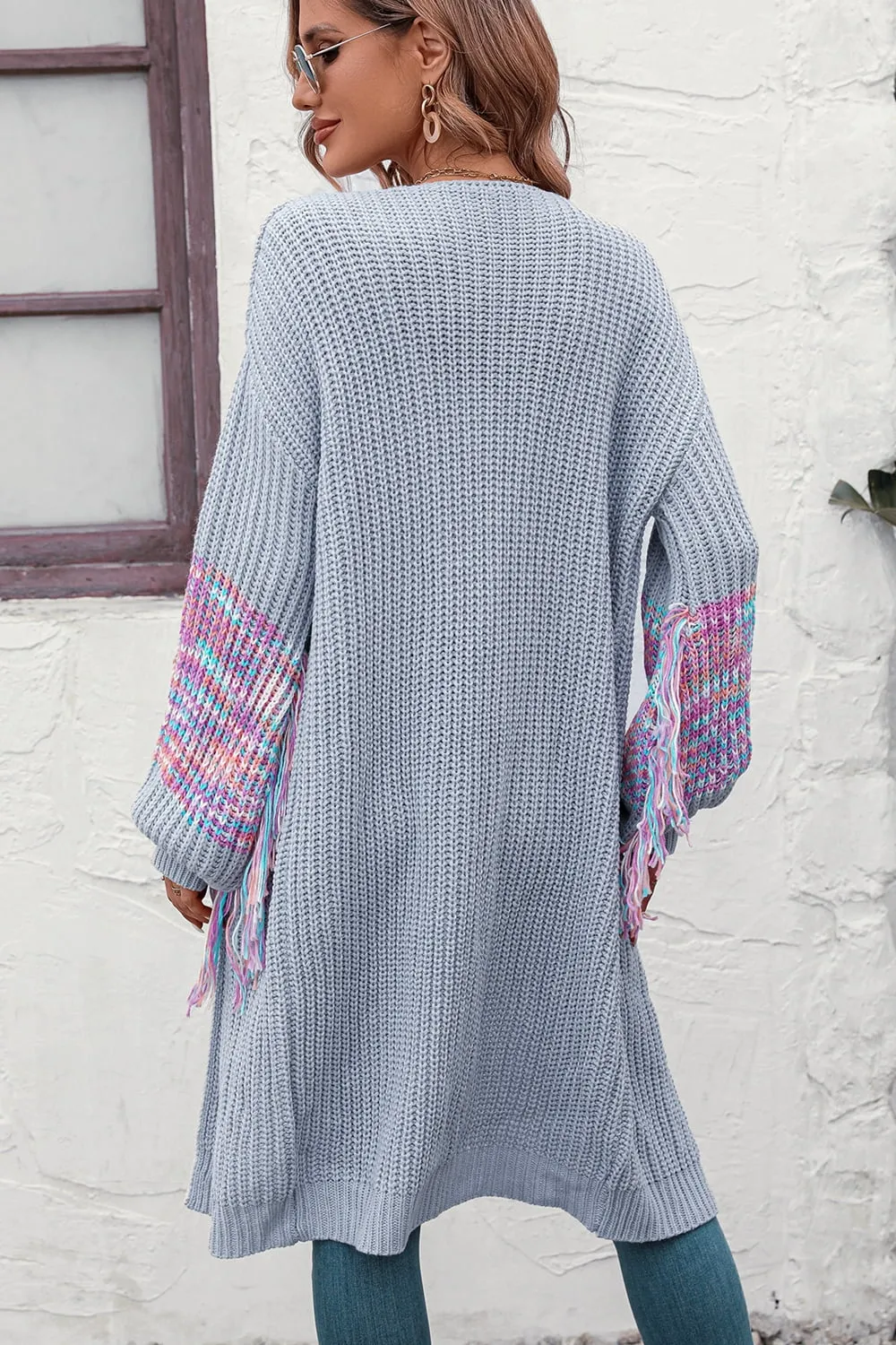 Zoey Fringe Sleeve Dropped Shoulder Cardigan