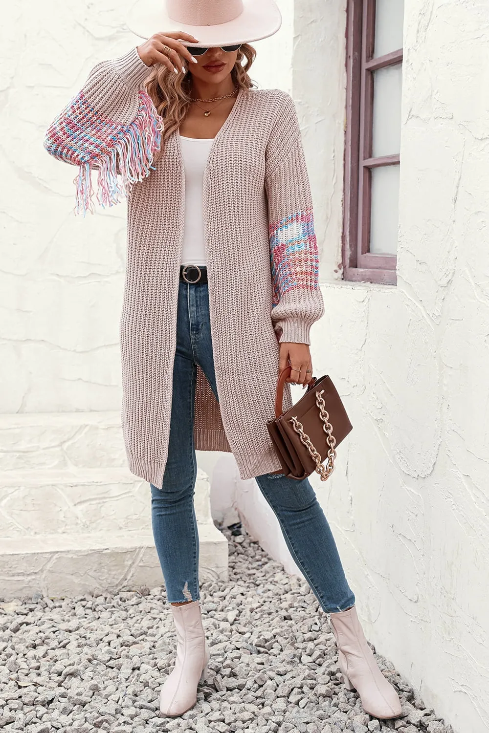 Zoey Fringe Sleeve Dropped Shoulder Cardigan