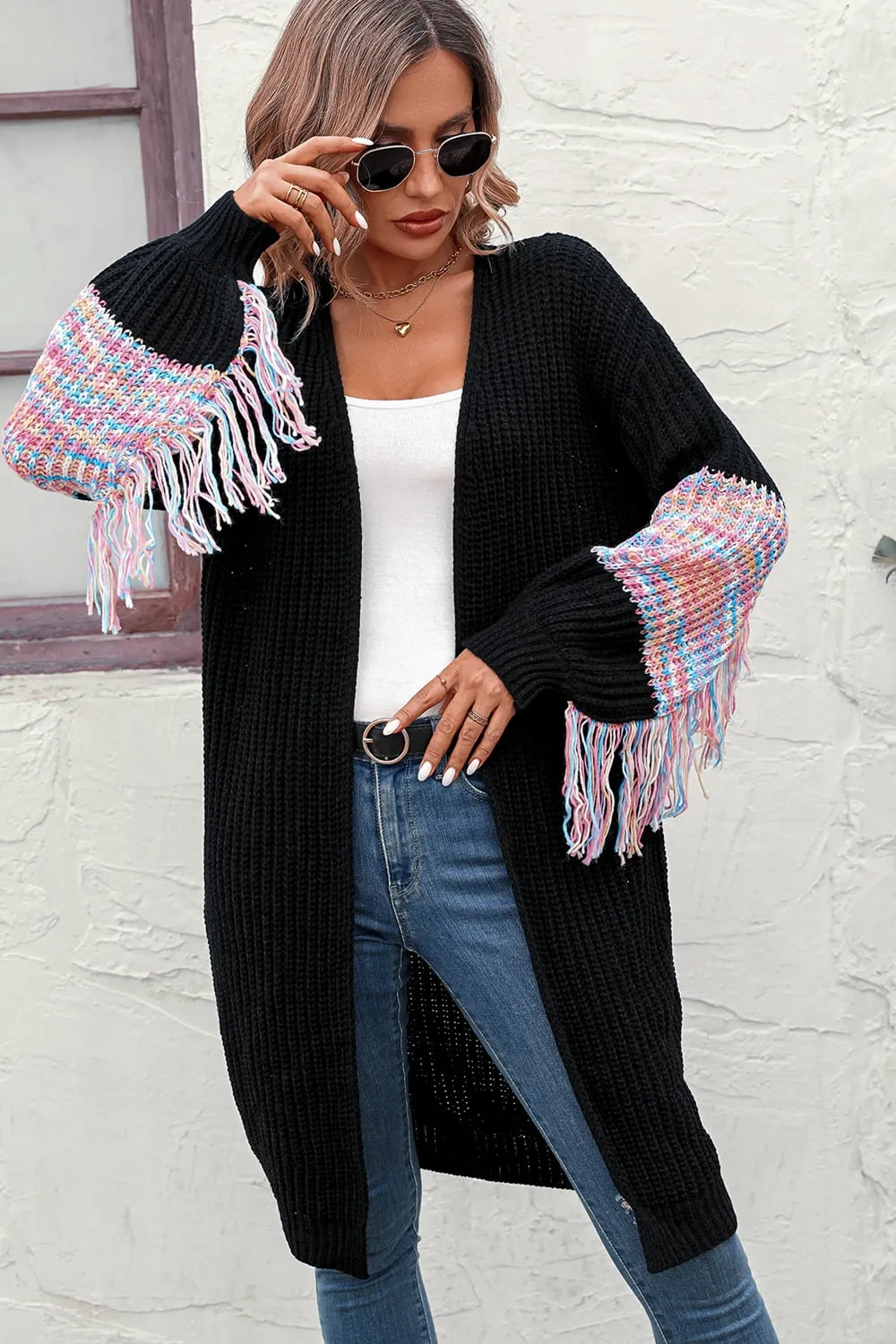 Zoey Fringe Sleeve Dropped Shoulder Cardigan