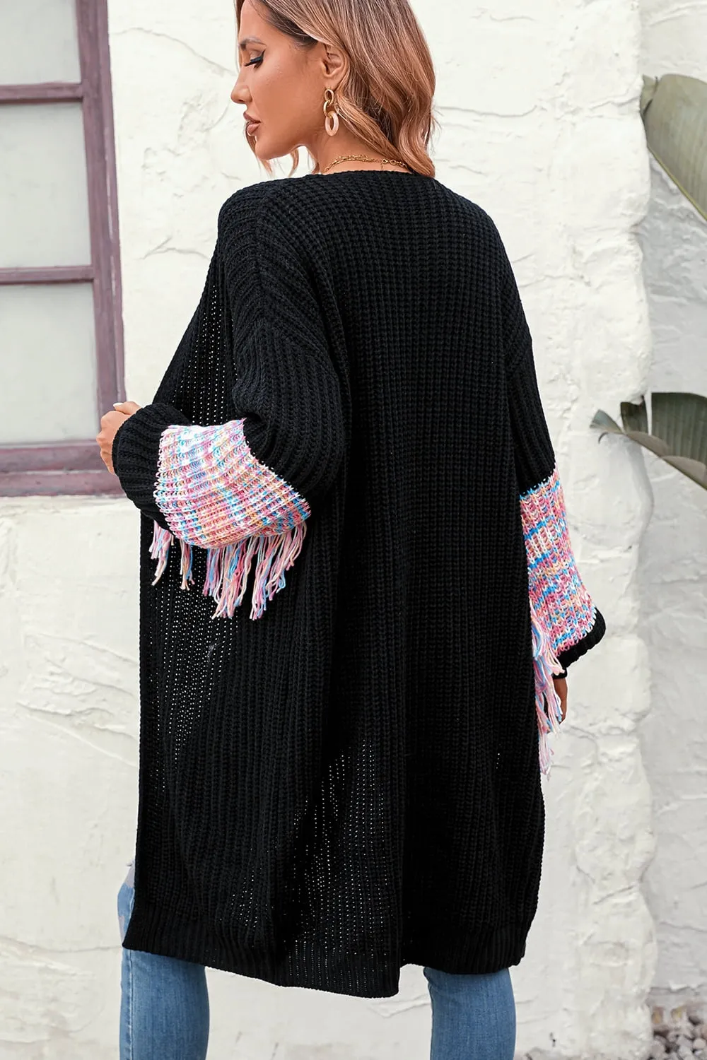 Zoey Fringe Sleeve Dropped Shoulder Cardigan
