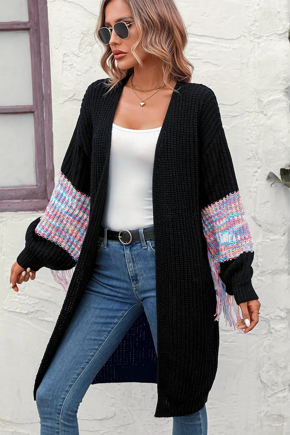 Zoey Fringe Sleeve Dropped Shoulder Cardigan