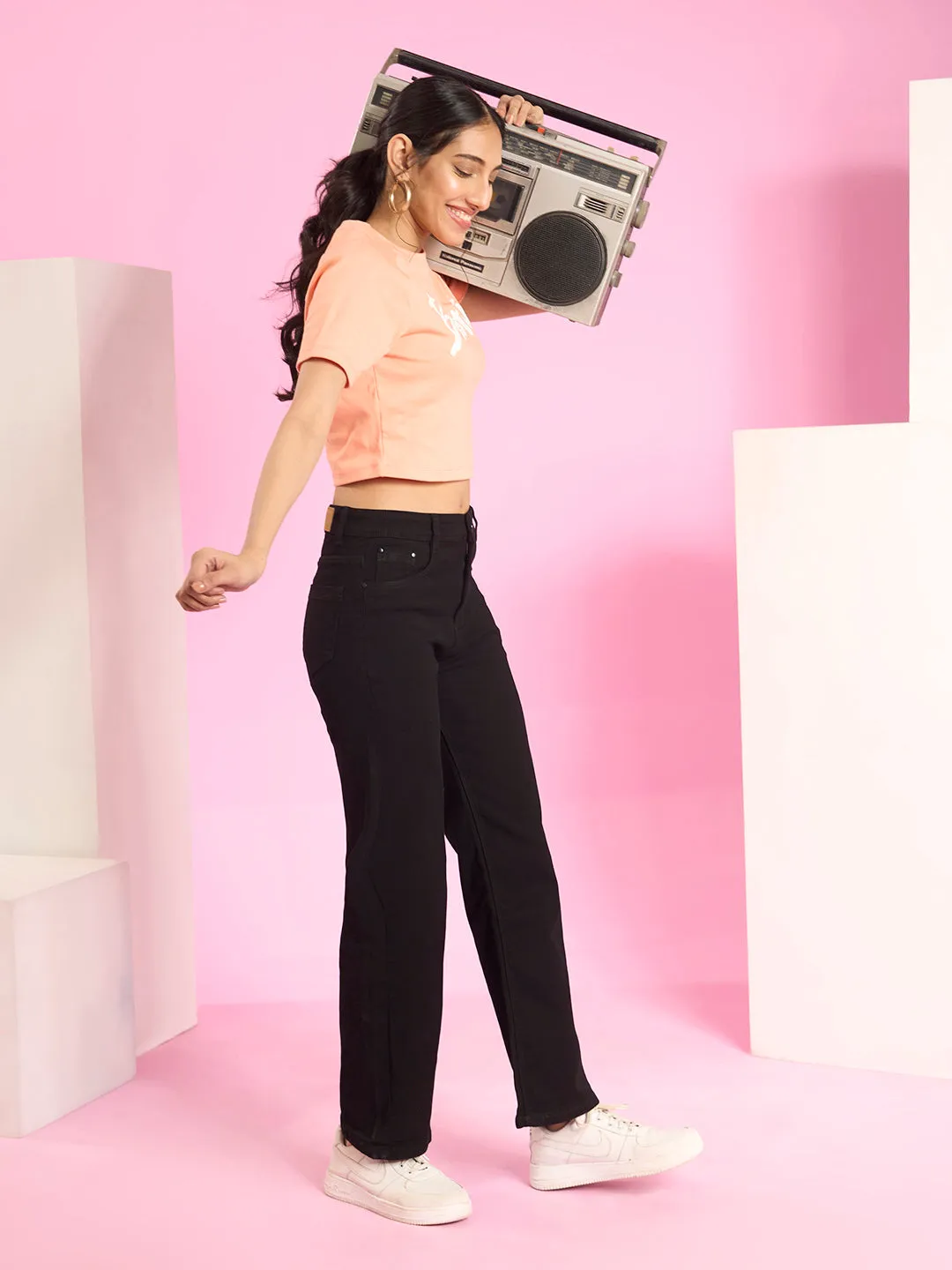 ZOLA Exclusive Denim Clean Look Clean Look Stretchable Black Flared Jeans For Women