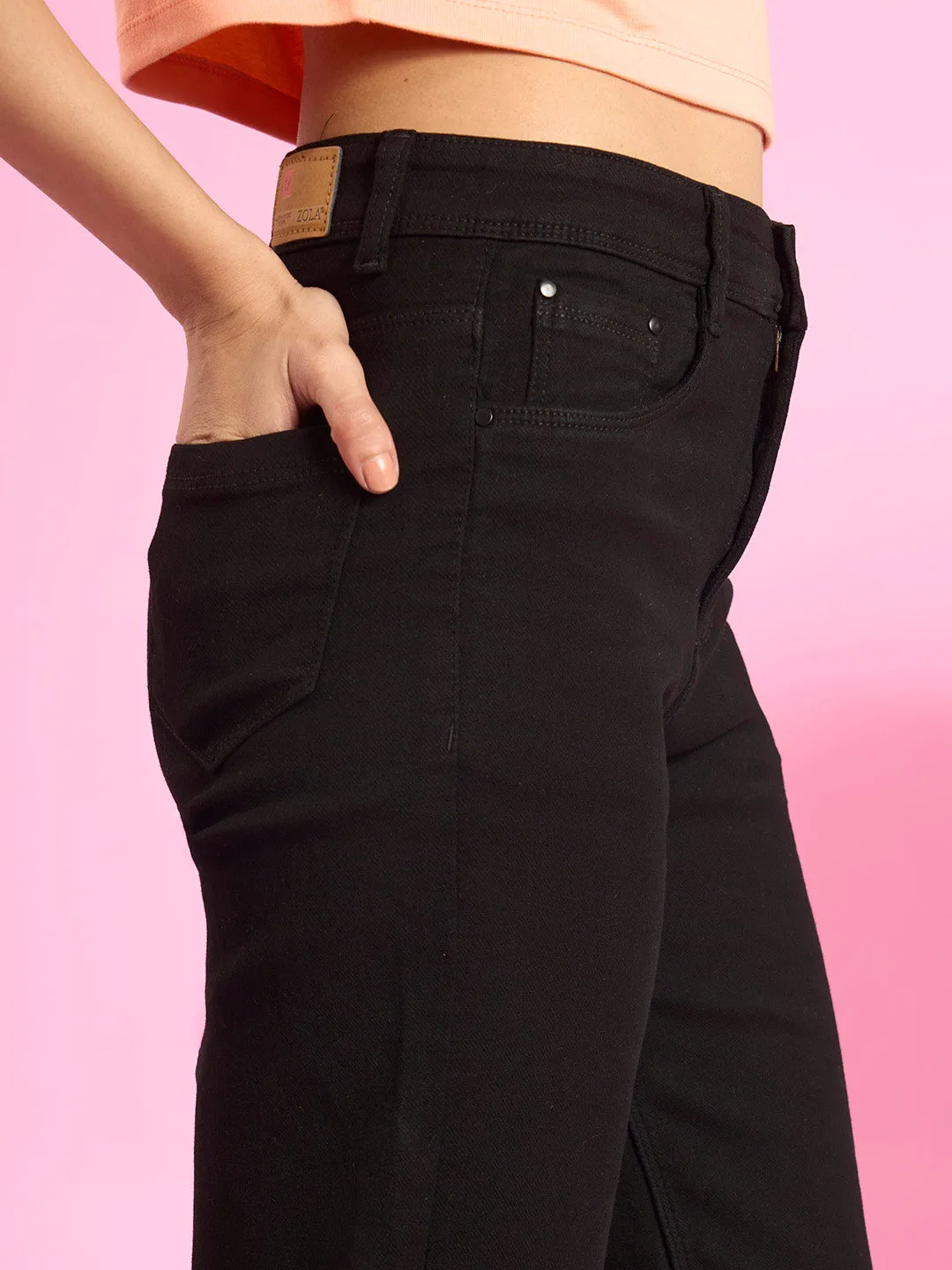ZOLA Exclusive Denim Clean Look Clean Look Stretchable Black Flared Jeans For Women