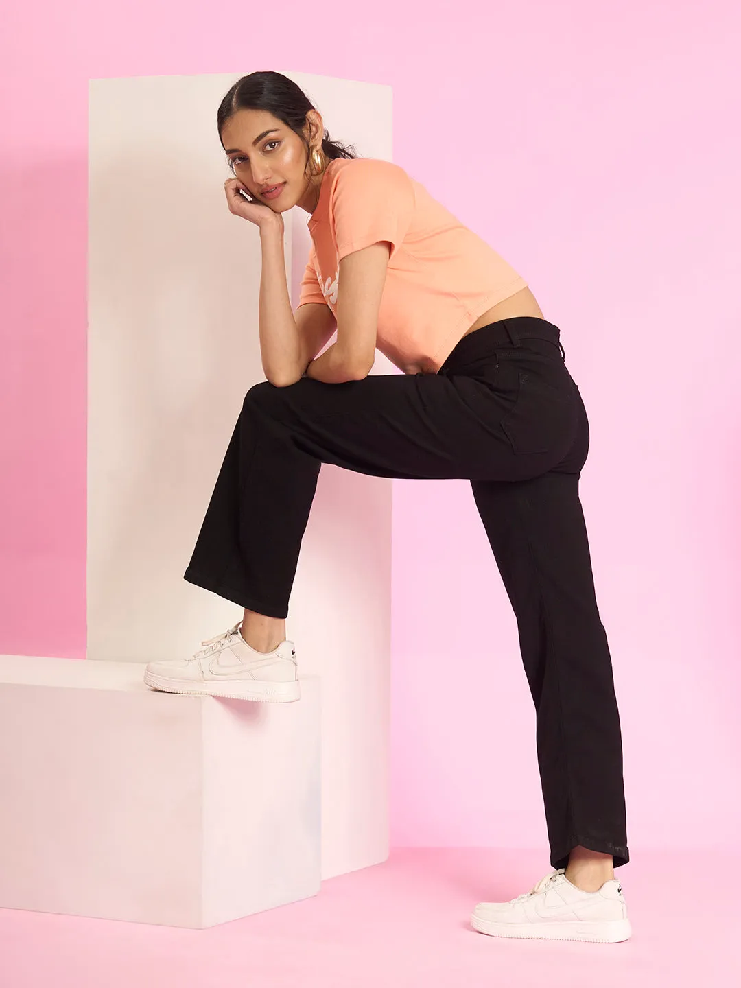 ZOLA Exclusive Denim Clean Look Clean Look Stretchable Black Flared Jeans For Women